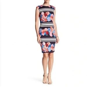 Vince Camuto floral and stipe dress